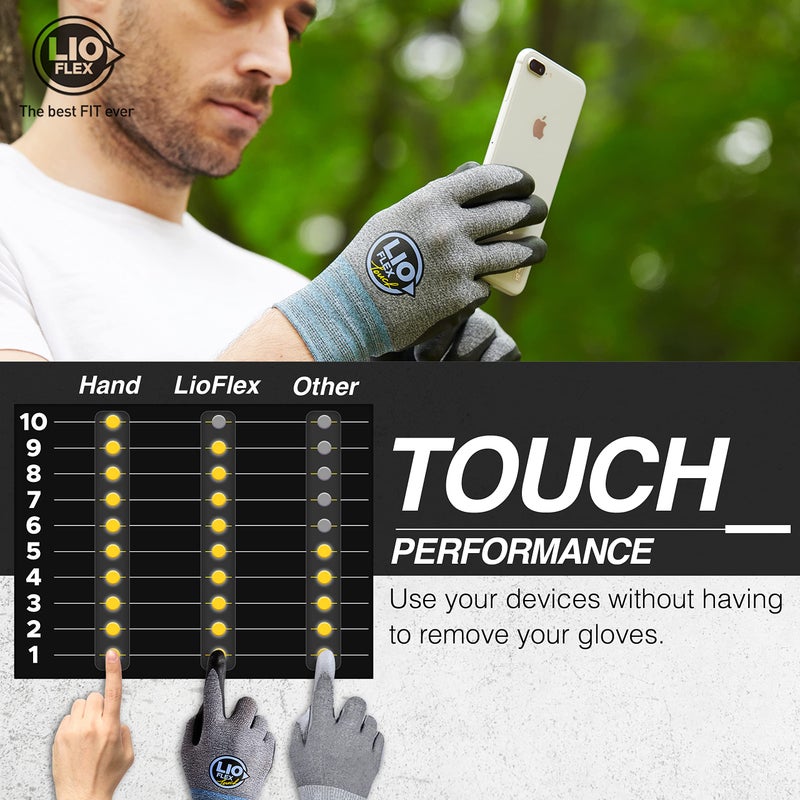 LIO FLEX Safety Work Gloves with Touchscreen Fingers, 3 Pairs Thin & Lightweight Working Gloves, Ideal for Warehouse Workers, Delivery Drivers, Nitrile Foam Coated Grip Gloves for Women and Men (Gray, S) - Image 3